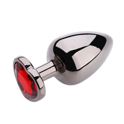 Heart Shape Anal Plug Black Metallic S Red