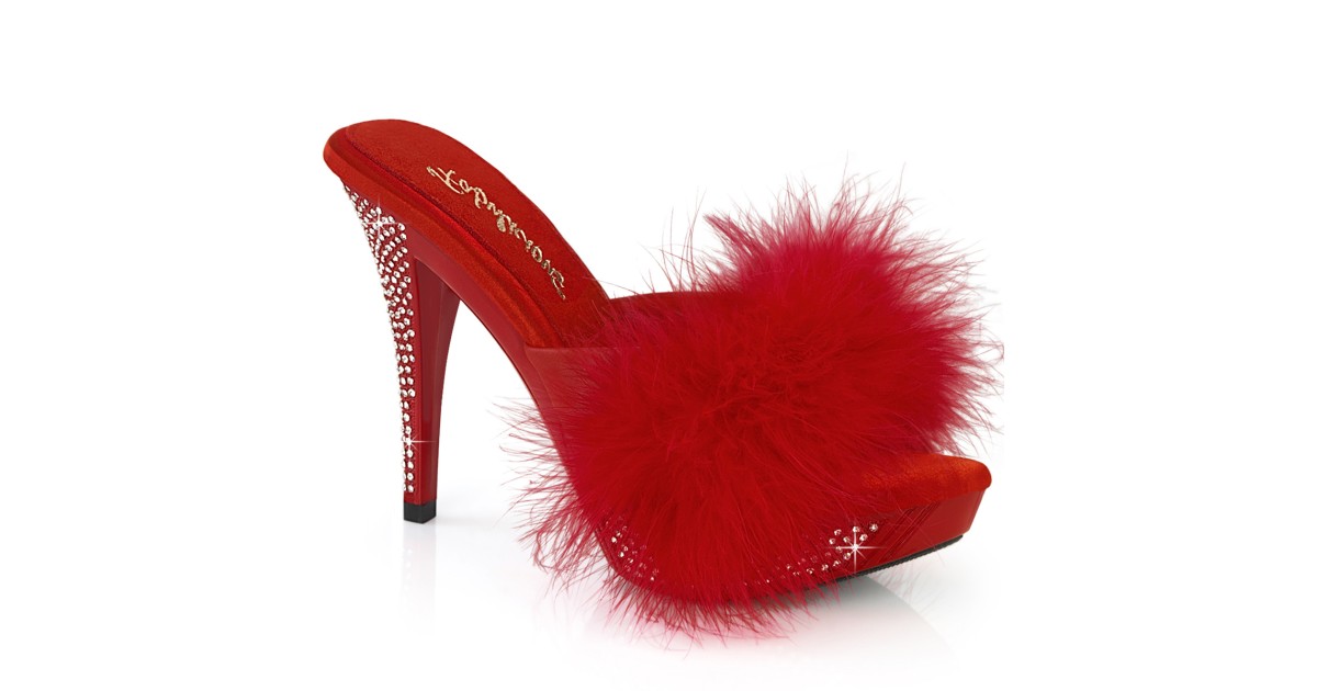 taglia 37-Elegant Ciabattina Rossa con Pelo-LaChatte.it
