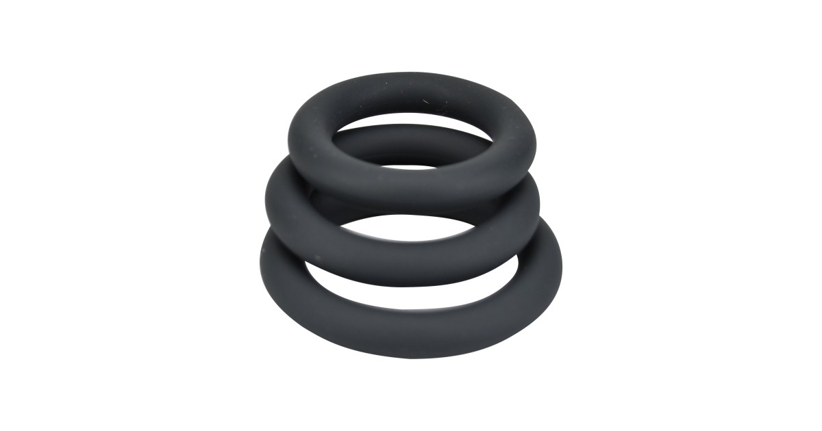  flessibili-Thick Silicone Cock Rings 3 Pack Grey - 40mm 45 mm 50mm-LaChatte.it