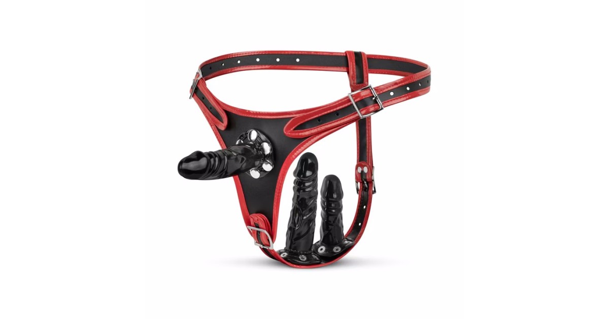 strap-on con due o tre falli-FETISH COLLECTION - SET TRIPLE DILDO STRAP-ON-LaChatte.it