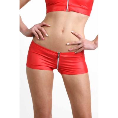 Lacquered Lycra mini shorts with front zip Red