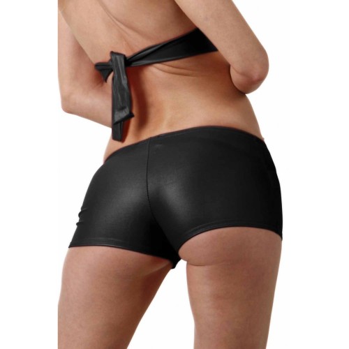 completini intimi-Lacquered Lycra mini shorts with front zip Black-LaChatte.it
