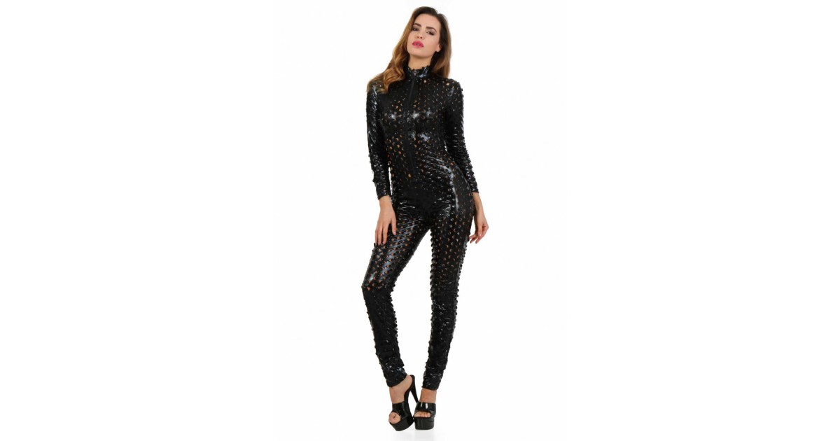 abbigliamento BDSM donna-Openwork lamé fabric Catsuit S/M-LaChatte.it