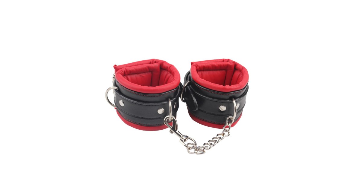 manette e cavigliere-Cavigliere Bondage Super Soft Rosse e Nere-LaChatte.it