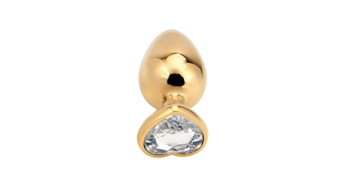 anal bijoux-Heart Shape Anal Plug Gold M Clear-LaChatte.it