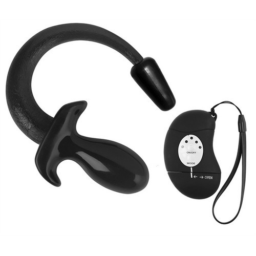Plug vibrante con coda rigida, telecomando wireless, 5 modalità di vibrazione, 10 cm inseribili, diametro 5,7 cm colore nero