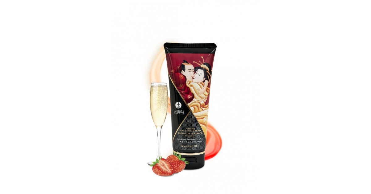 crema per massaggi-Crema massaggi commestibile shunga gusto fragola e vino frizzantino 200 ML-LaChatte.it