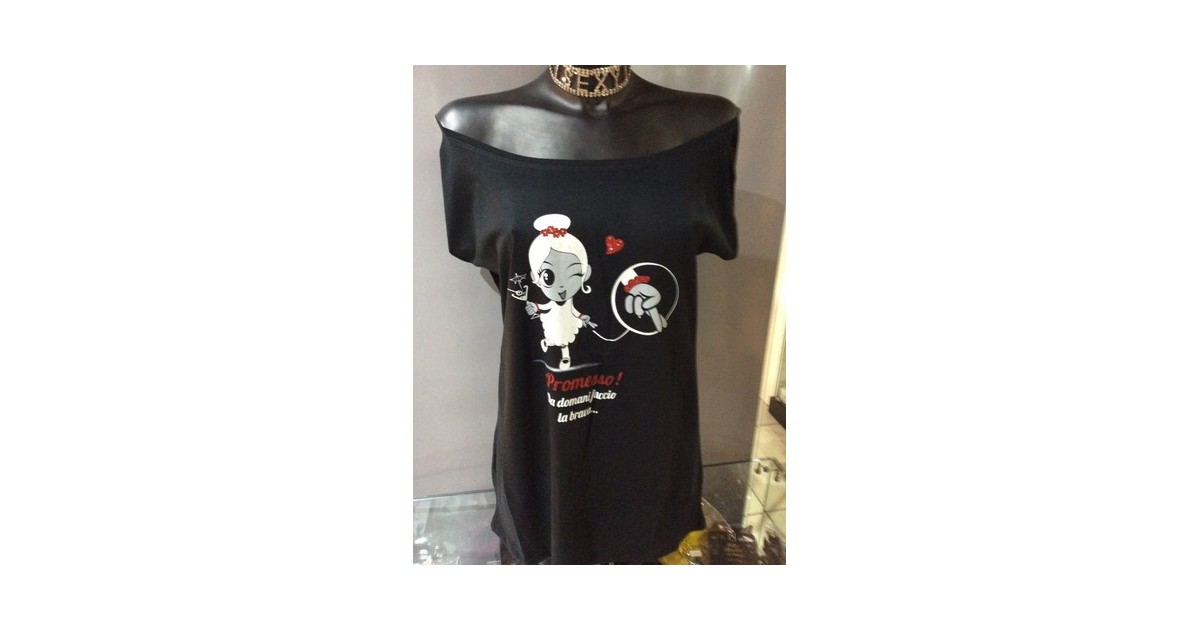  taglia Large-TAGLIA L T-Shirt collo a barca con  strass e glitter rossi-LaChatte.it