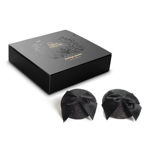 Copricapezzoli adesivi con fiocco nero Burlesque Pasties Glitter Bow