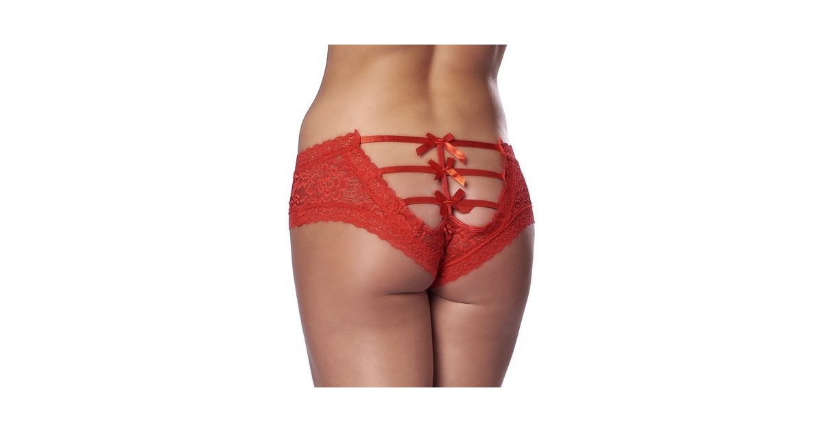 tanga perizomi culotte-Slip con aperture e fiocchetti sul retro romantic open back briefs colore rosso taglia unica-LaChatte.it