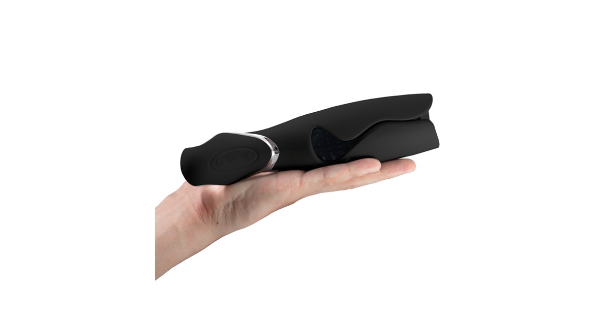 masturbatori-Masturbatore vibrante ricaricabile in silicone Vulcan Masturbator Black-LaChatte.it