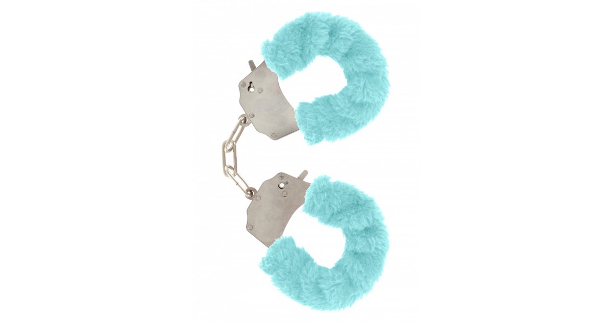 manette con pelo-Manetta in allumimio con chiave rivestita di pelo sintetico asportabile colore celeste-LaChatte.it