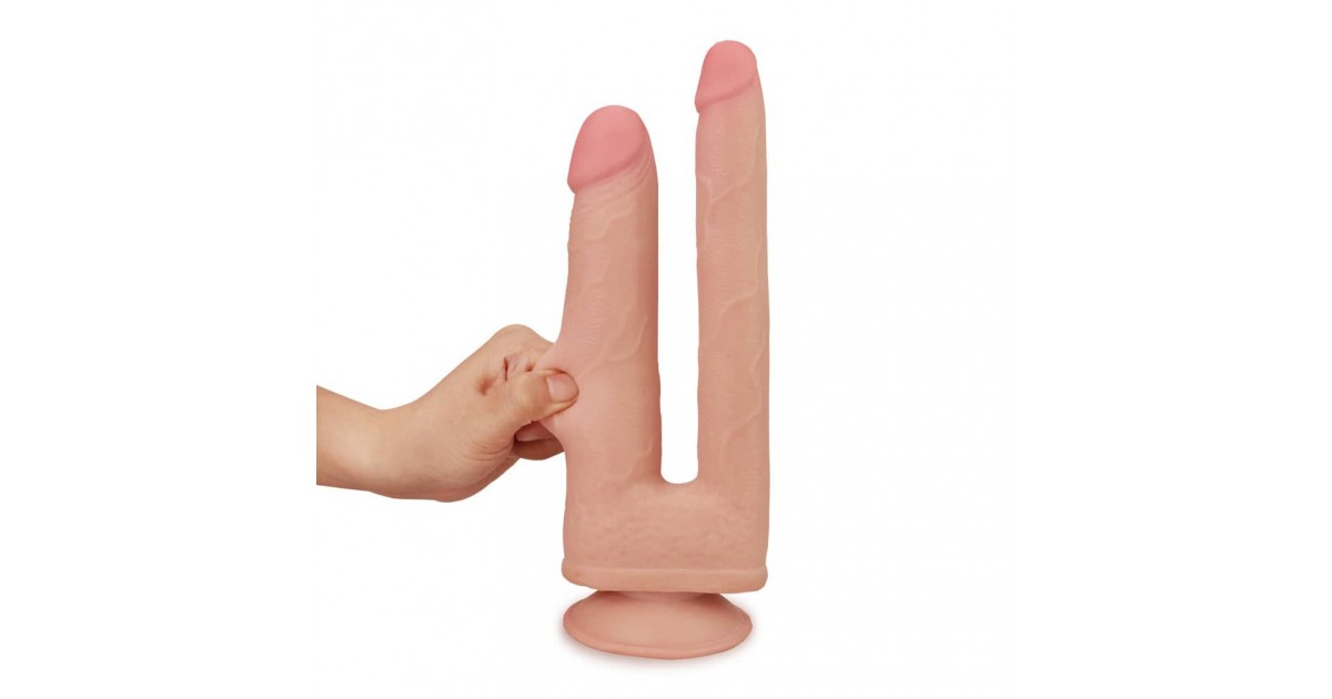 falli doppi-Fallo realistico doppio con ventosa 25 cm Skinlike Double Penetration Soft Cock-LaChatte.it
