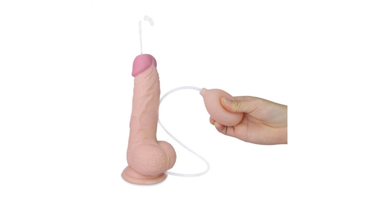 falli eiaculanti-Fallo Eiaculante Realistico con Testicoli e Ventosa Squirting Fun 17,8 cm-LaChatte.it