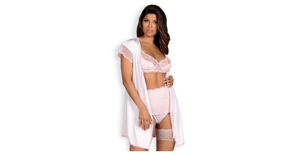 chemise e vestagliette-Girlly Vestaglia Bianca e Rosa-LaChatte.it