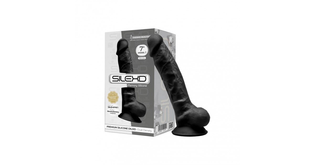 falli realistici-Dildo realistico in silicone dual density silexpan 18 cm Nero-LaChatte.it