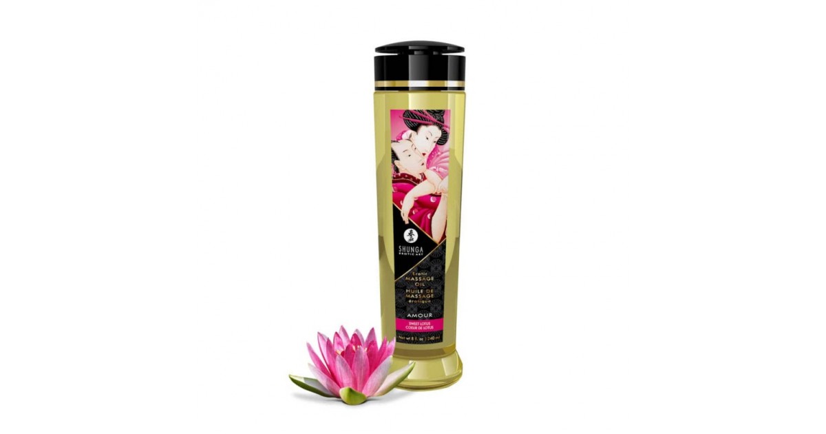 olii per massaggi-Olio massaggi Shunga AMOUR fragranza fiori di loto 240 ML-LaChatte.it