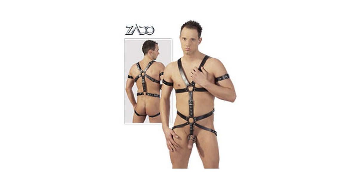 abbigliamento BDSM uomo-Men's Leather Harness 3 anelli taglia L/XL-LaChatte.it
