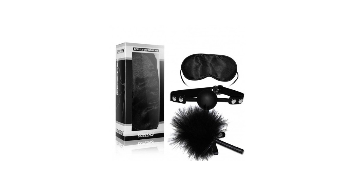 kit bondage e sadomaso-Deluxe Bondage Kit - Ball Gag - Maschera - Solleticatore-LaChatte.it