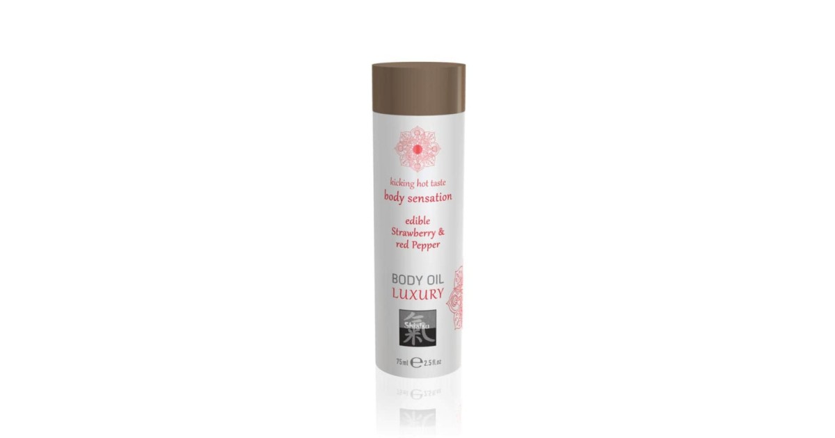 olii per massaggi-Luxury body oil edible - Strawberry & Red Pepper 75ml-LaChatte.it