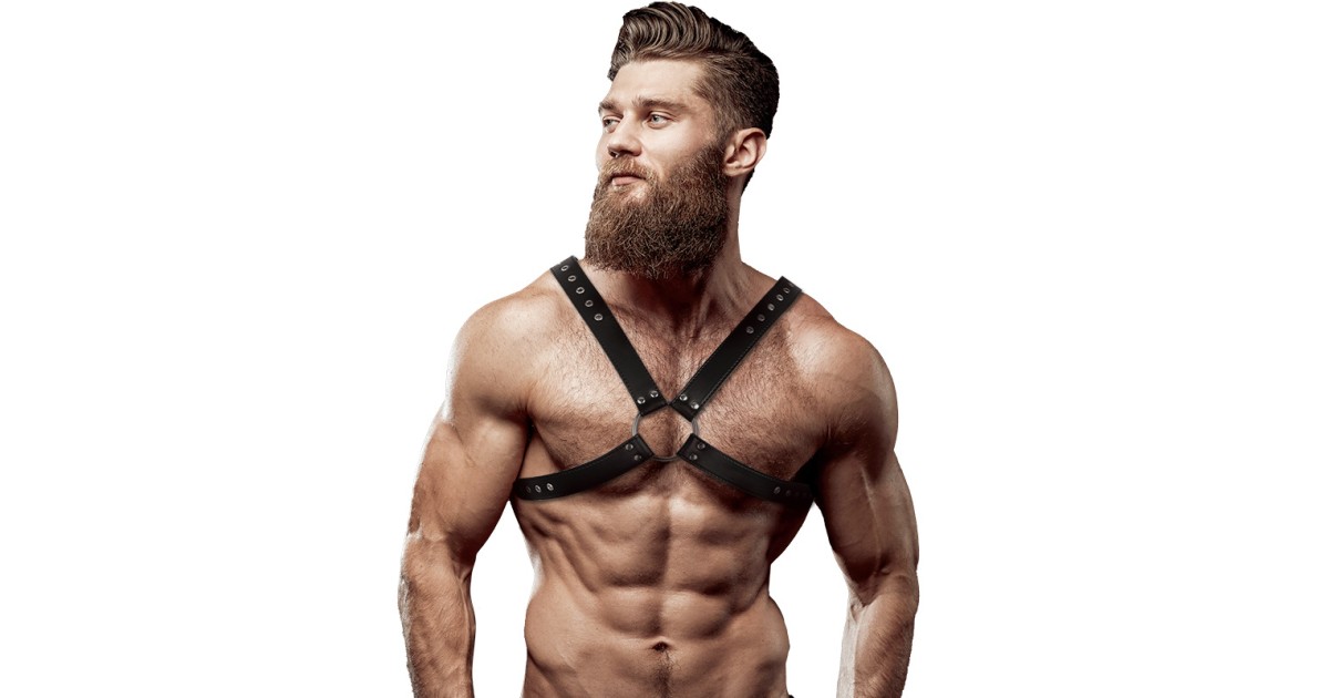 abbigliamento BDSM uomo-ECO LEATHER CROSSED CHEST STRAP HARNESS MEN-LaChatte.it